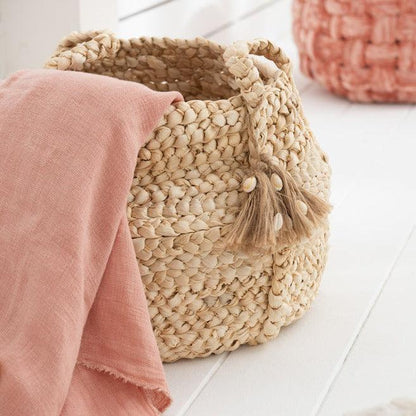 livinglovely.nl - Manden Gevlochten Kwastjes Jute Mais Licht Naturel Set van 2 - Mand - J-Line - livinglovely.nl