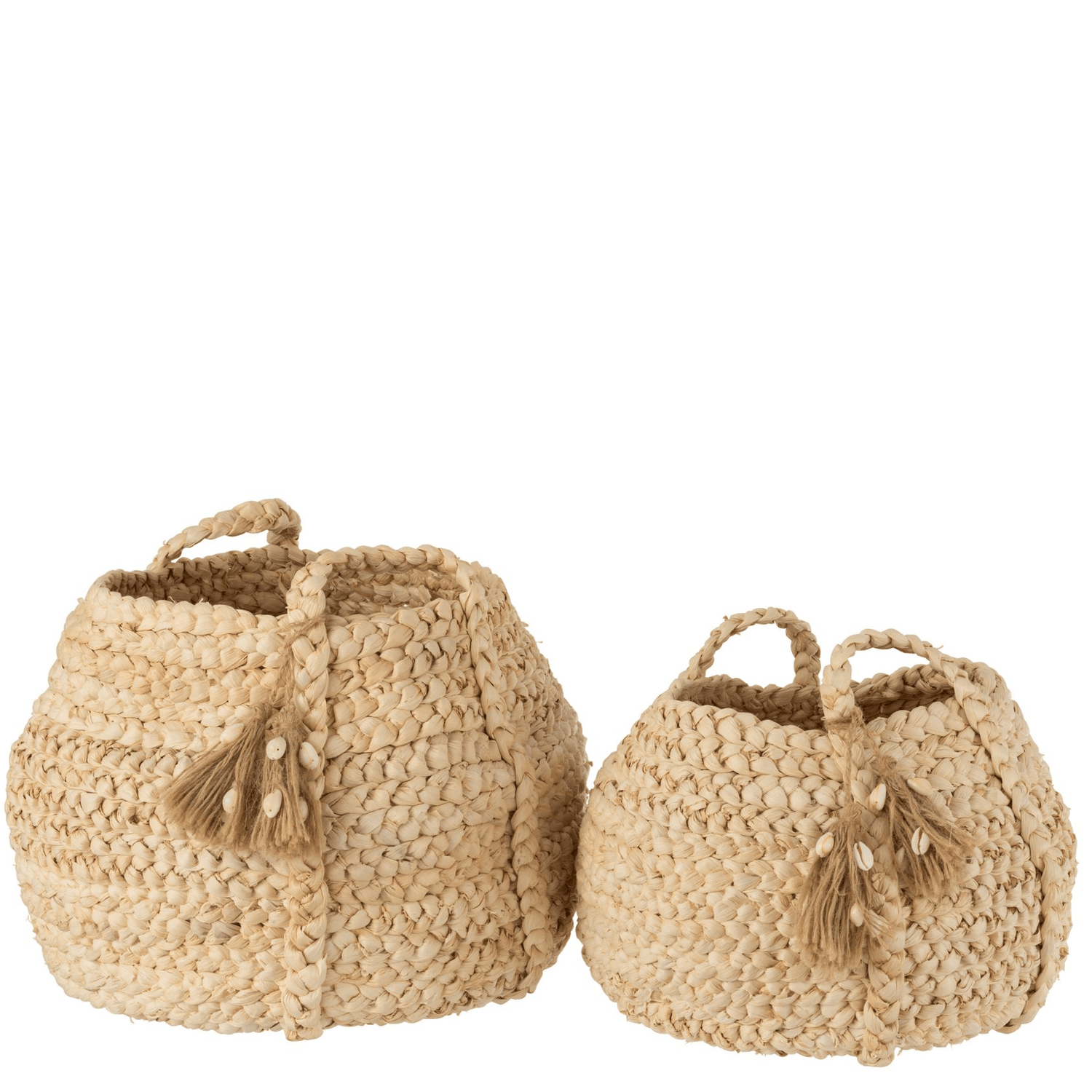 livinglovely.nl - Manden Gevlochten Kwastjes Jute Mais Licht Naturel Set van 2 - Mand - J-Line - livinglovely.nl