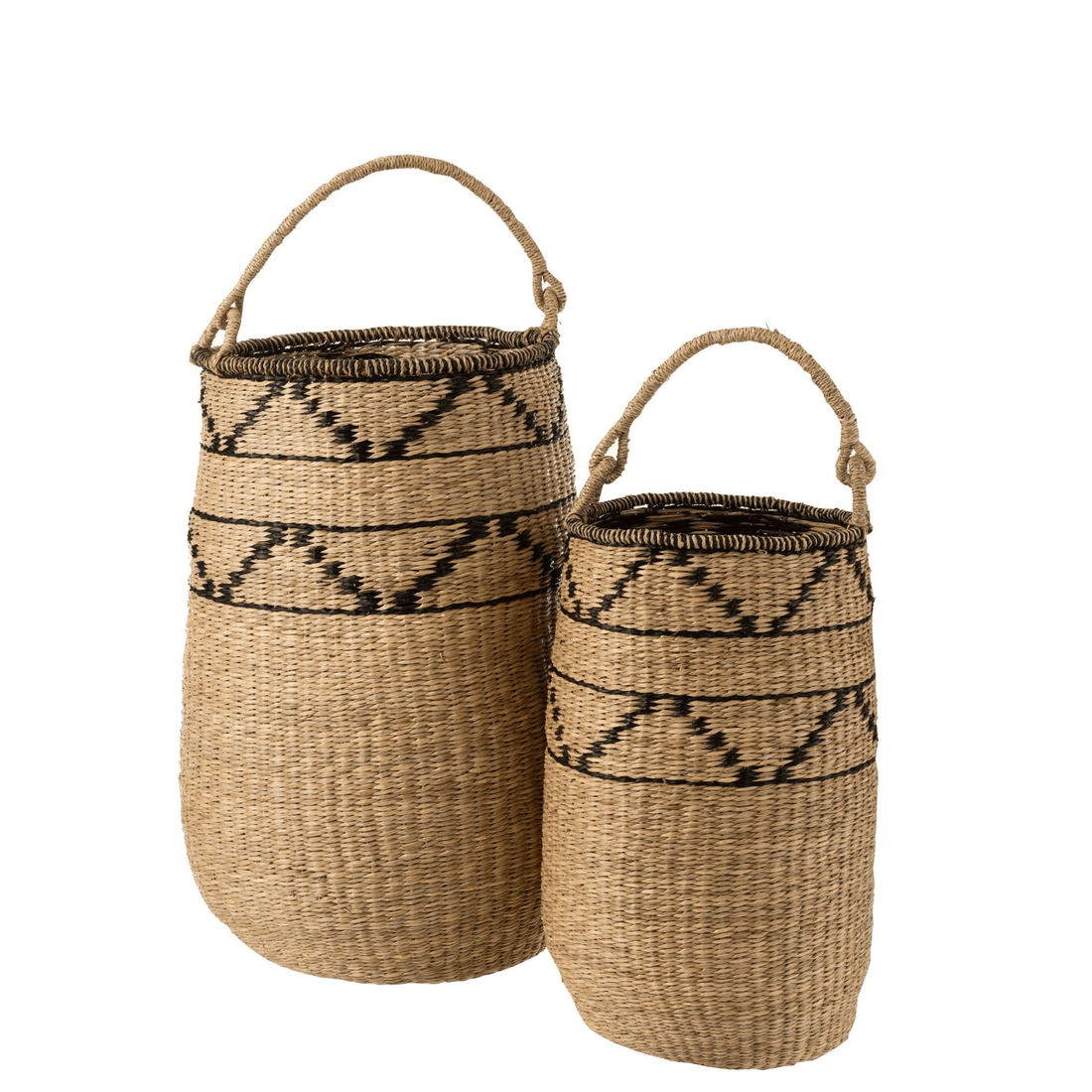 livinglovely.nl - Manden Groot Zeegras Naturel/Zwart Set van 2 - Mand - J-Line - livinglovely.nl