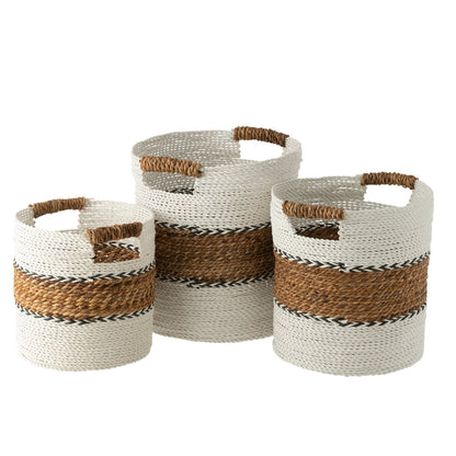 livinglovely.nl - Manden Laura Raffia Wit/Naturel Set van 3 - Mand - J-Line - livinglovely.nl