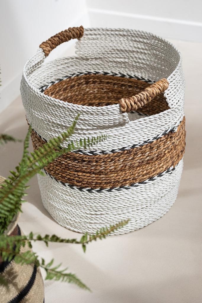 livinglovely.nl - Manden Laura Raffia Wit/Naturel Set van 3 - Mand - J-Line - livinglovely.nl