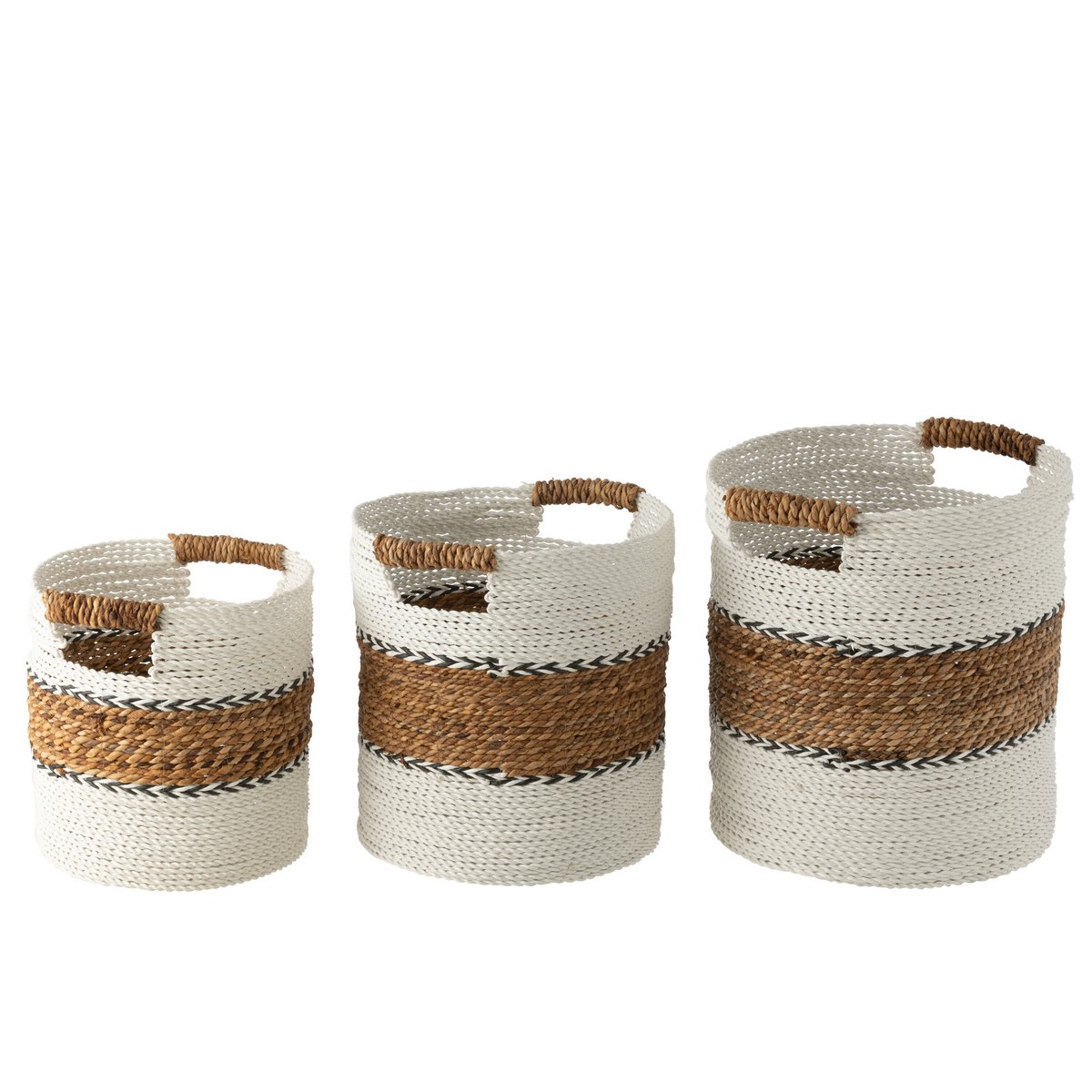 livinglovely.nl - Manden Laura Raffia Wit/Naturel Set van 3 - Mand - J-Line - livinglovely.nl