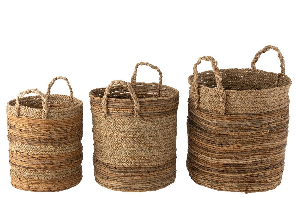 livinglovely.nl - Manden Lucie Raffia Naturel Set van 3 - Mand - J-Line - livinglovely.nl