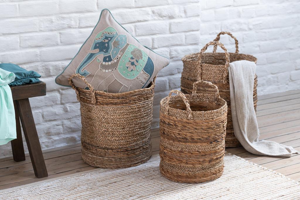 livinglovely.nl - Manden Lucie Raffia Naturel Set van 3 - Mand - J-Line - livinglovely.nl