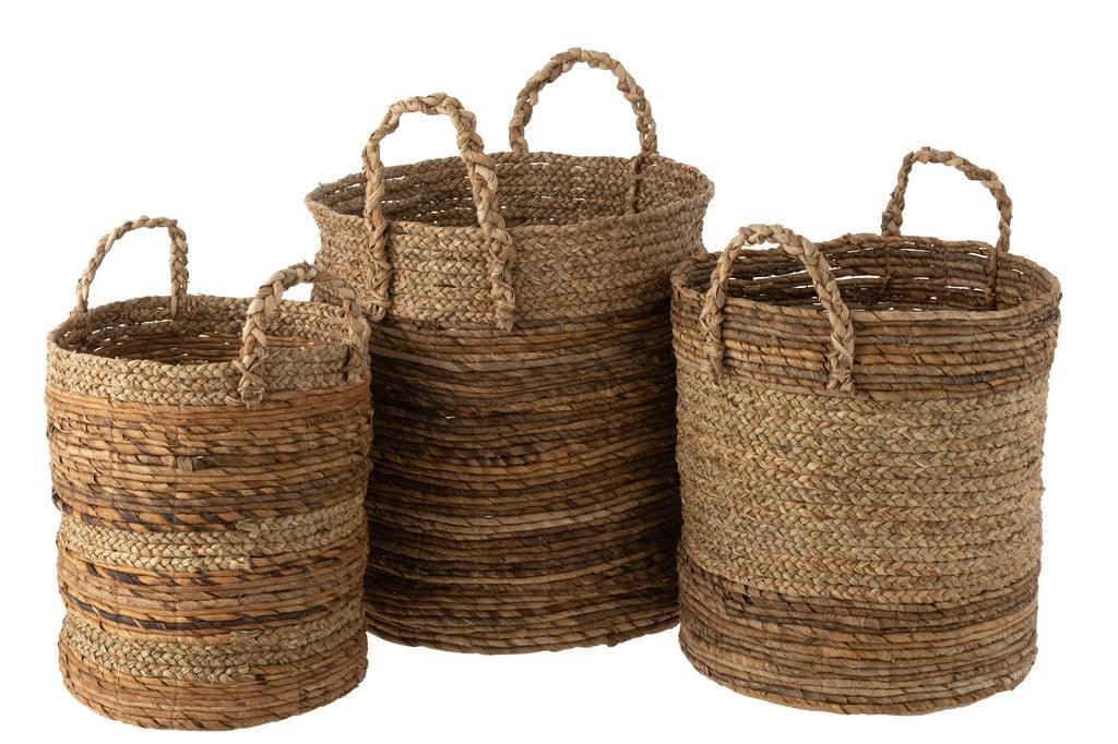 livinglovely.nl - Manden Lucie Raffia Naturel Set van 3 - Mand - J-Line - livinglovely.nl