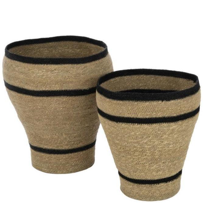 livinglovely.nl - Manden Rond Gestreept Marie Zeegras Naturel Set van 2 - Mand - J-Line - livinglovely.nl