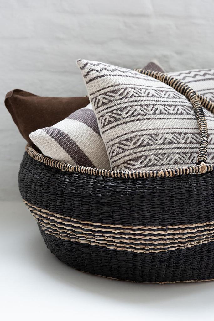 livinglovely.nl - Manden Rond Zeegras Zwart Set van 2 - Mand - J-Line - livinglovely.nl