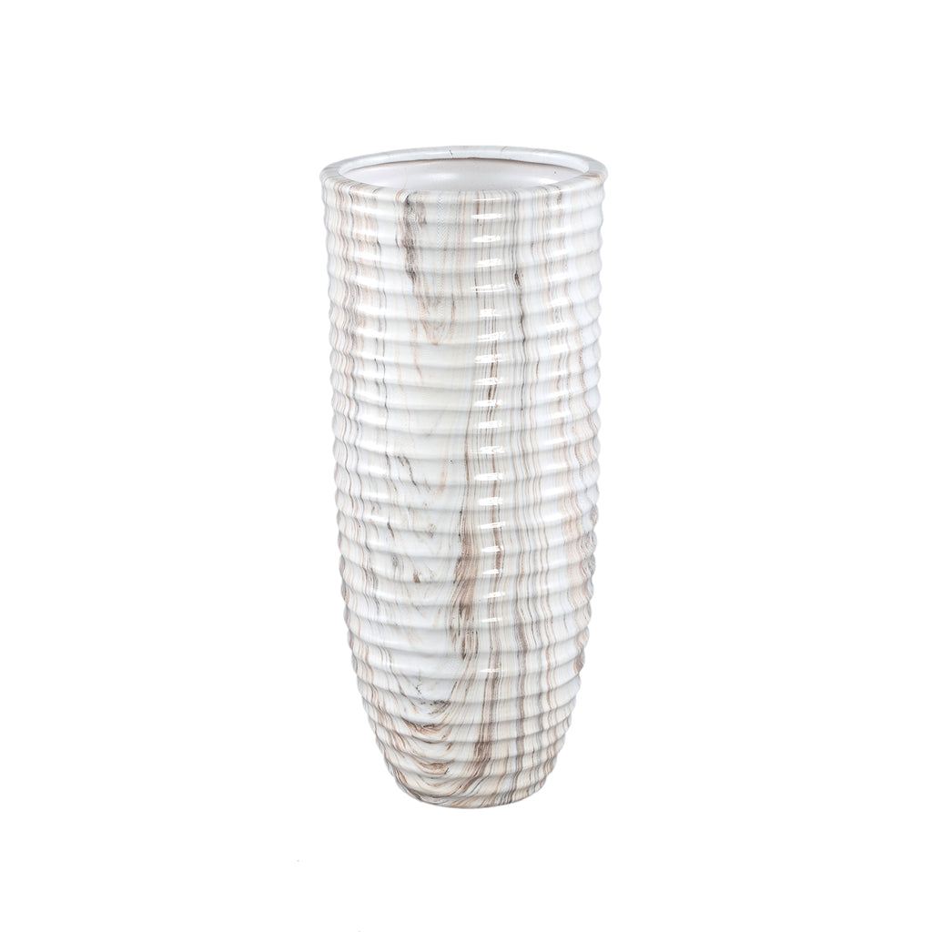 livinglovely.nl - Miami Cream ceramic pot ribbed round M PTMD - Pot - PTMD - livinglovely.nl