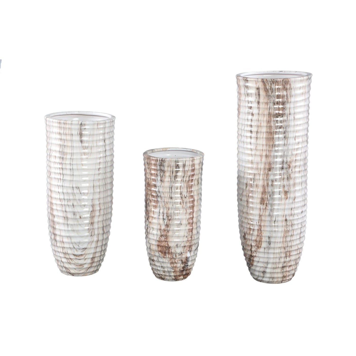 livinglovely.nl - Miami Cream ceramic pot ribbed round M PTMD - Pot - PTMD - livinglovely.nl