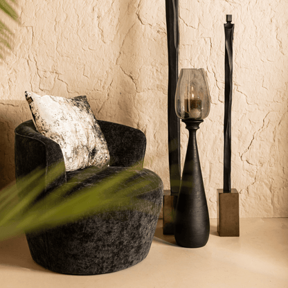 livinglovely.nl - Midi Mango Wood Stormlight Smoke Glass Black Medium PTMD - Kaarshouder - PTMD - livinglovely.nl