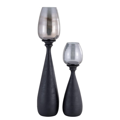 livinglovely.nl - Midi Mango Wood Stormlight Smoke Glass Black Medium PTMD - Kaarshouder - PTMD - livinglovely.nl