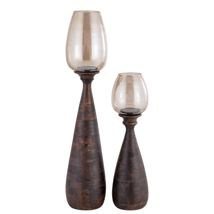 livinglovely.nl - Midi Mango Wood Stormlight Smoke Glass Brown Medium PTMD - Kaarshouder - PTMD - livinglovely.nl