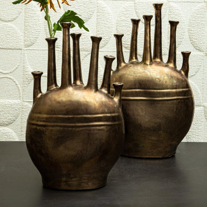 livinglovely.nl - Mikko Bronze glazed ceramic multiple flower pot S PTMD - Pot - PTMD - livinglovely.nl