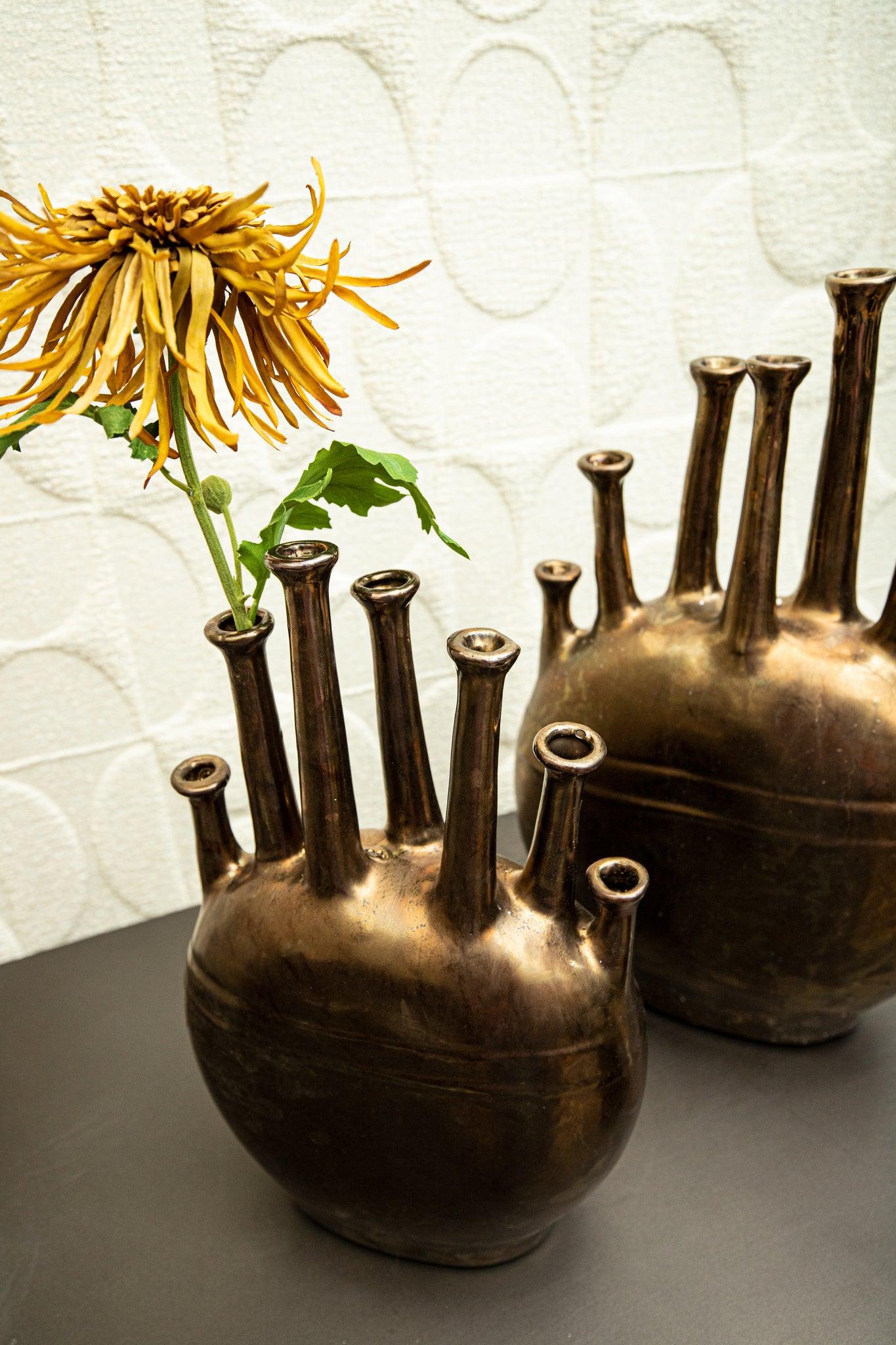 livinglovely.nl - Mikko Bronze glazed ceramic multiple flower pot S PTMD - Pot - PTMD - livinglovely.nl