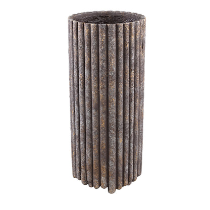 livinglovely.nl - Morganne Brown Round Cement Pot - Ribbed Lines - High Large - PTMD - Pot - PTMD - livinglovely.nl