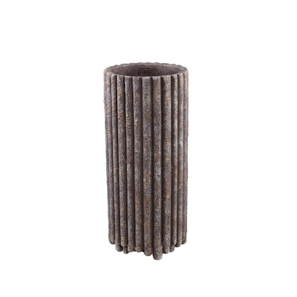 livinglovely.nl - Morganne Brown Round Cement Pot - Ribbed Lines - High Medium - PTMD - Pot - PTMD - livinglovely.nl