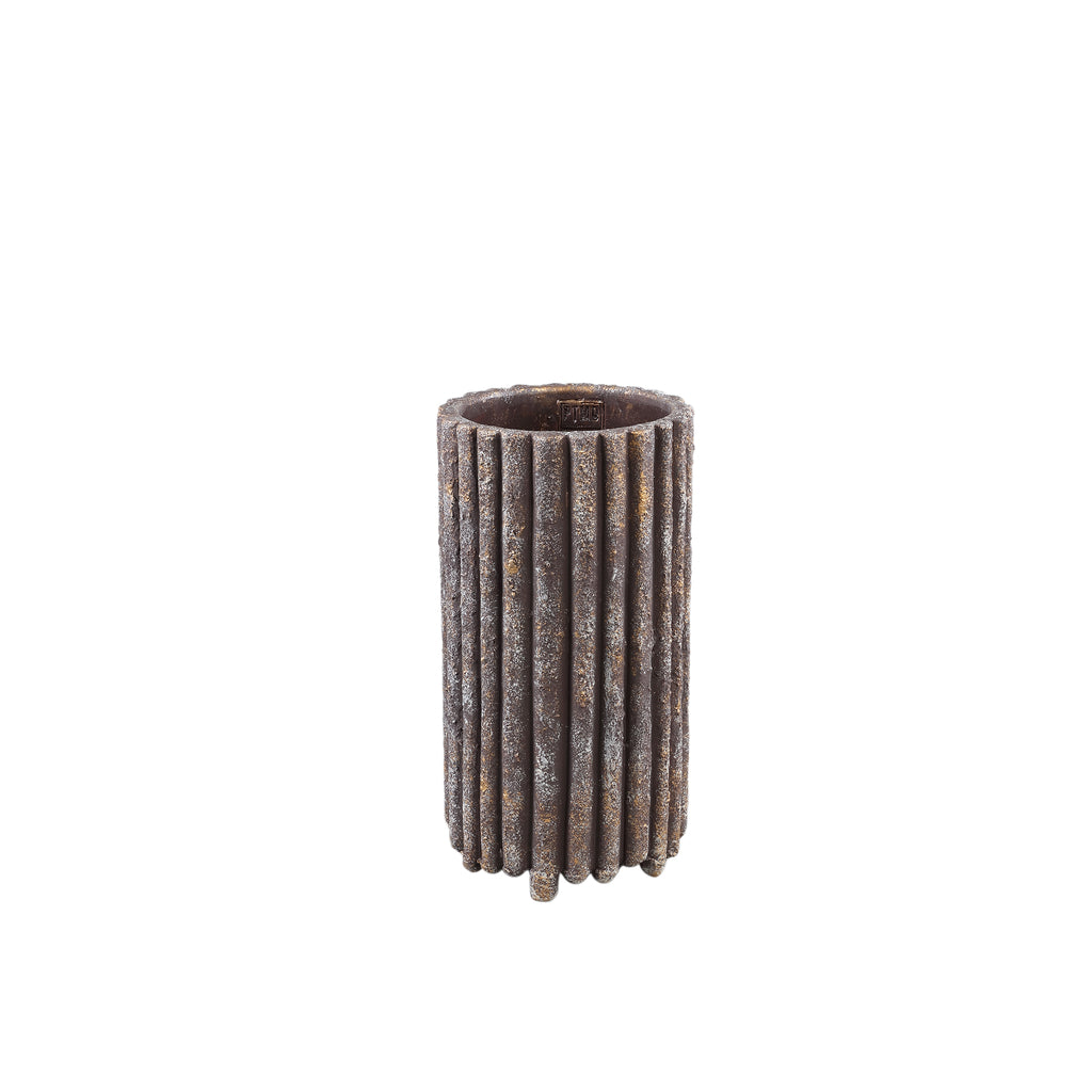 livinglovely.nl - Morganne Brown Round Cement Pot - Ribbed Lines - High Small - PTMD - Pot - PTMD - livinglovely.nl