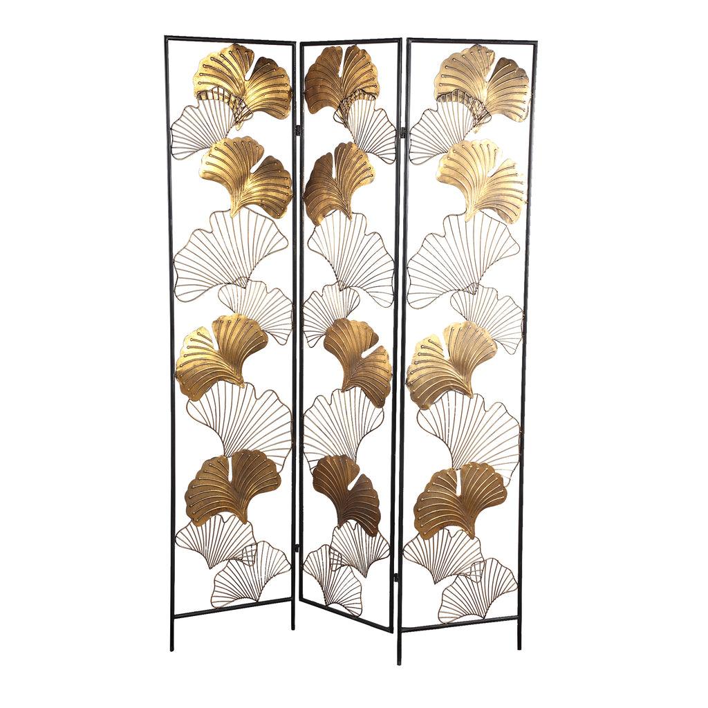 livinglovely.nl - Nadesh Gold metal roomdivider ginkgo leafs rect PTMD - Kamerscherm - PTMD - livinglovely.nl