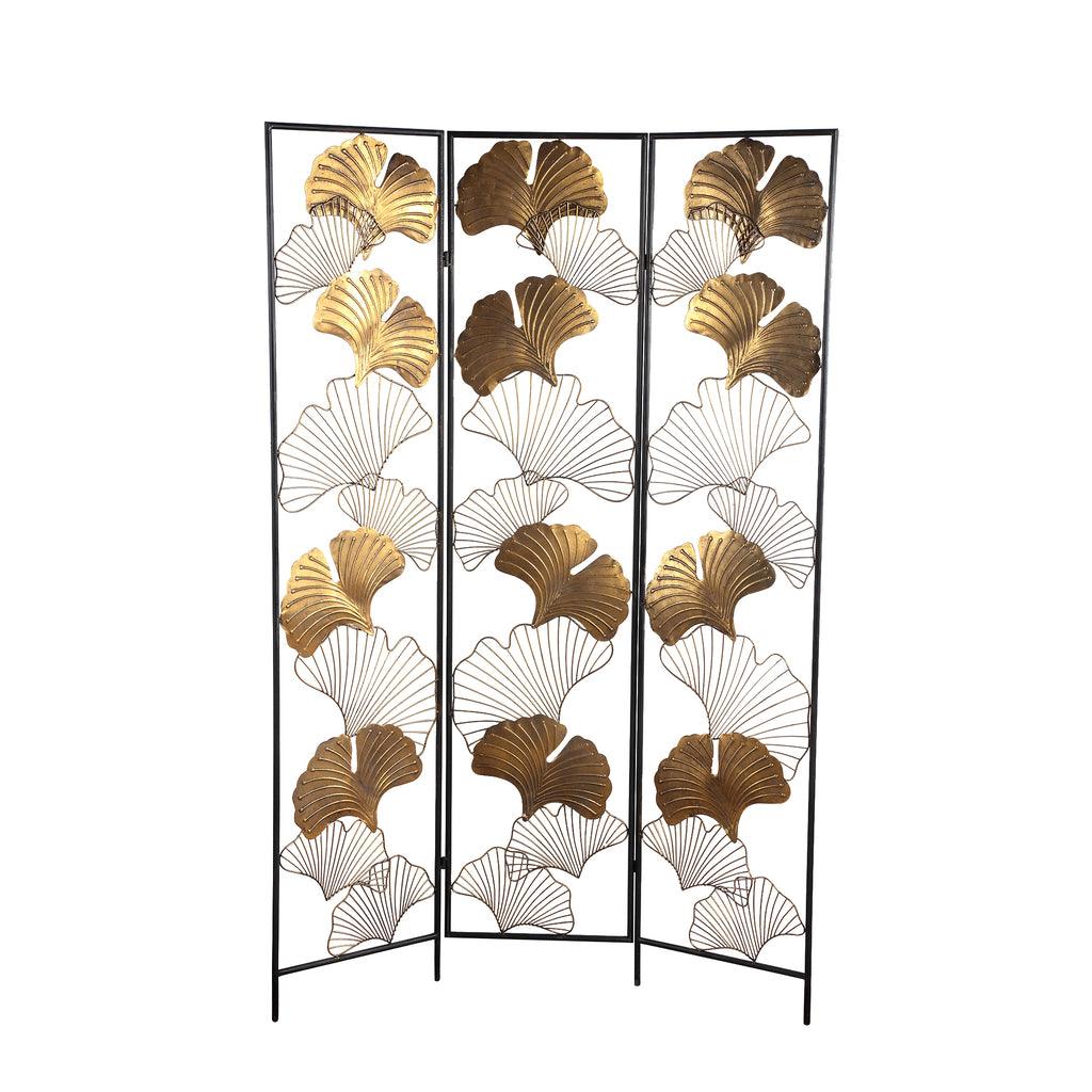 livinglovely.nl - Nadesh Gold metal roomdivider ginkgo leafs rect PTMD - Kamerscherm - PTMD - livinglovely.nl