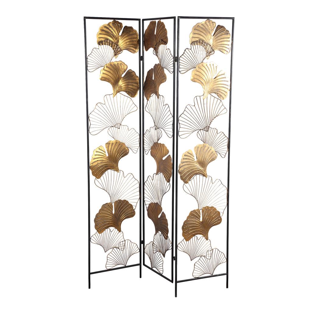 livinglovely.nl - Nadesh Gold metal roomdivider ginkgo leafs rect PTMD - Kamerscherm - PTMD - livinglovely.nl