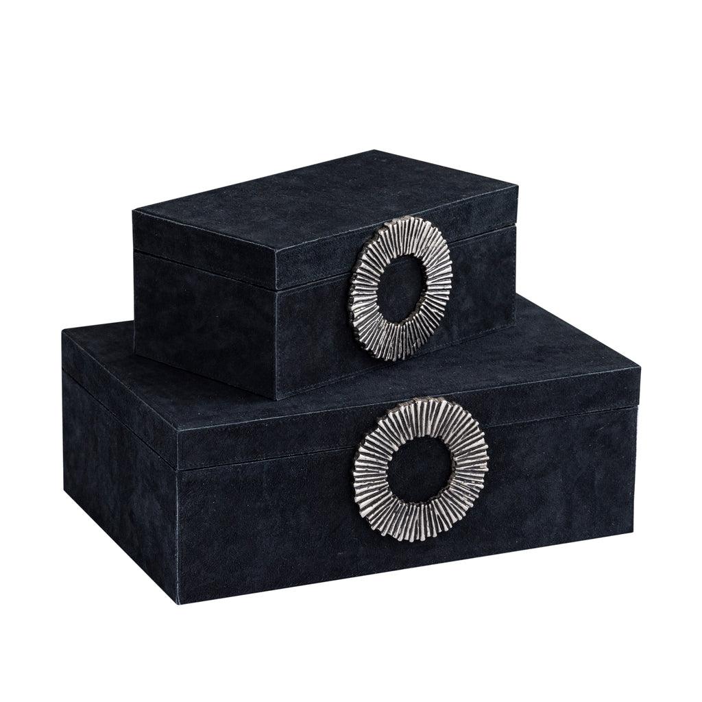 livinglovely.nl - Opbergbox Hazael - 36x25x13 cm - Suede - Zilver - Set van 2 PTMD - Opbergdoos - PTMD - livinglovely.nl