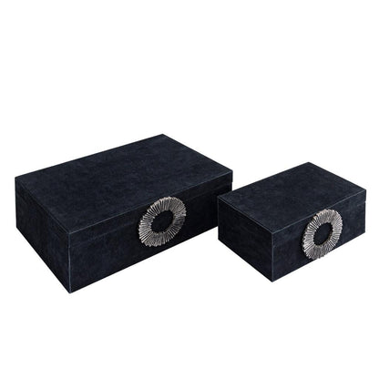 livinglovely.nl - Opbergbox Hazael - 36x25x13 cm - Suede - Zilver - Set van 2 PTMD - Opbergdoos - PTMD - livinglovely.nl