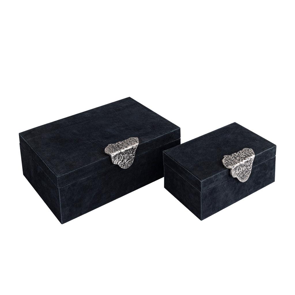 livinglovely.nl - Opbergbox Hazael - 36x25x13 cm - Suede - Zwart - Set van 2 PTMD - Opbergdoos - PTMD - livinglovely.nl