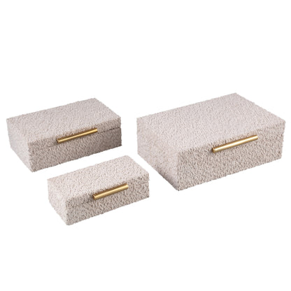 livinglovely.nl - Orlinn Beige boucle fabric storage box set of 3 PTMD - Opbergdoos - PTMD - livinglovely.nl