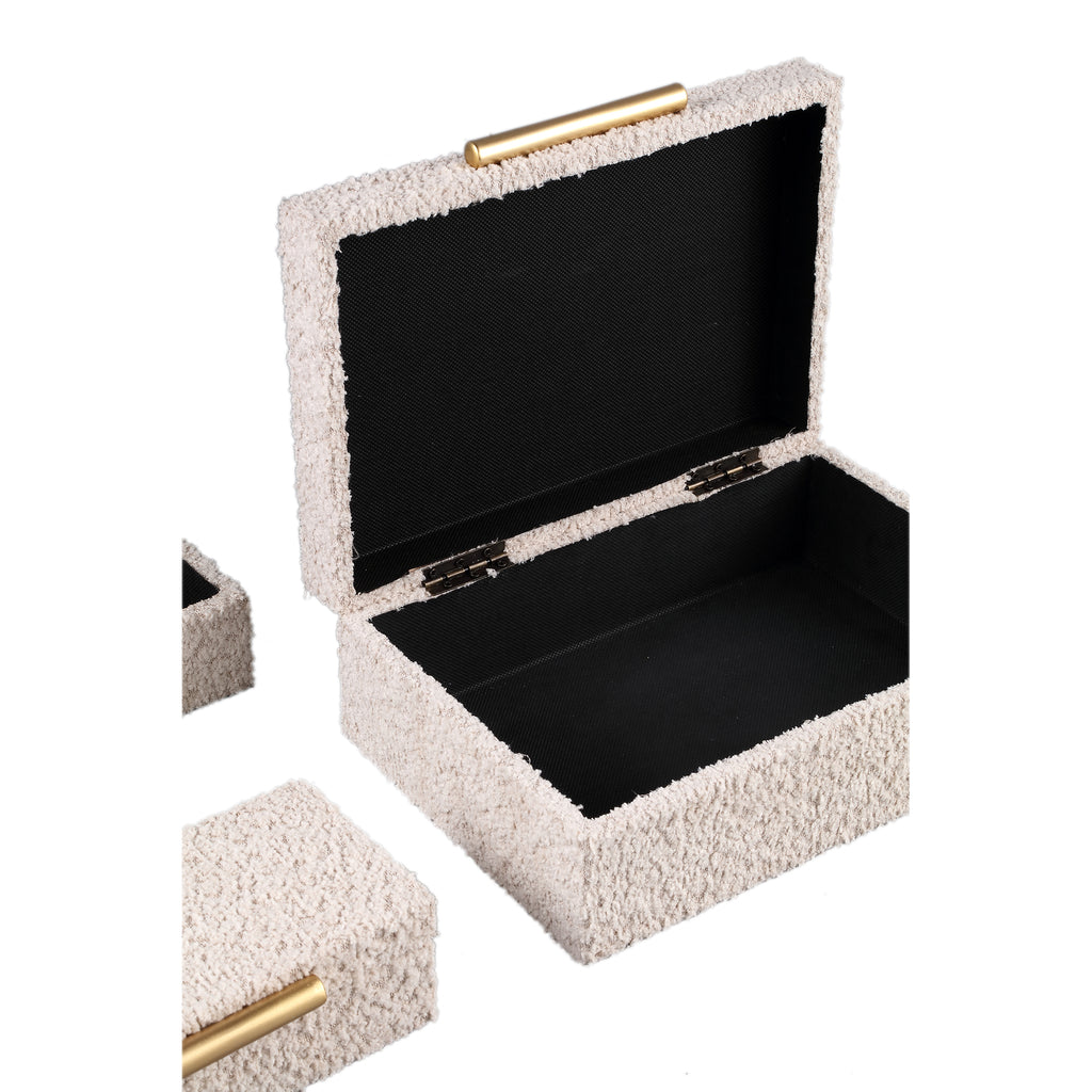 livinglovely.nl - Orlinn Beige boucle fabric storage box set of 3 PTMD - Opbergdoos - PTMD - livinglovely.nl