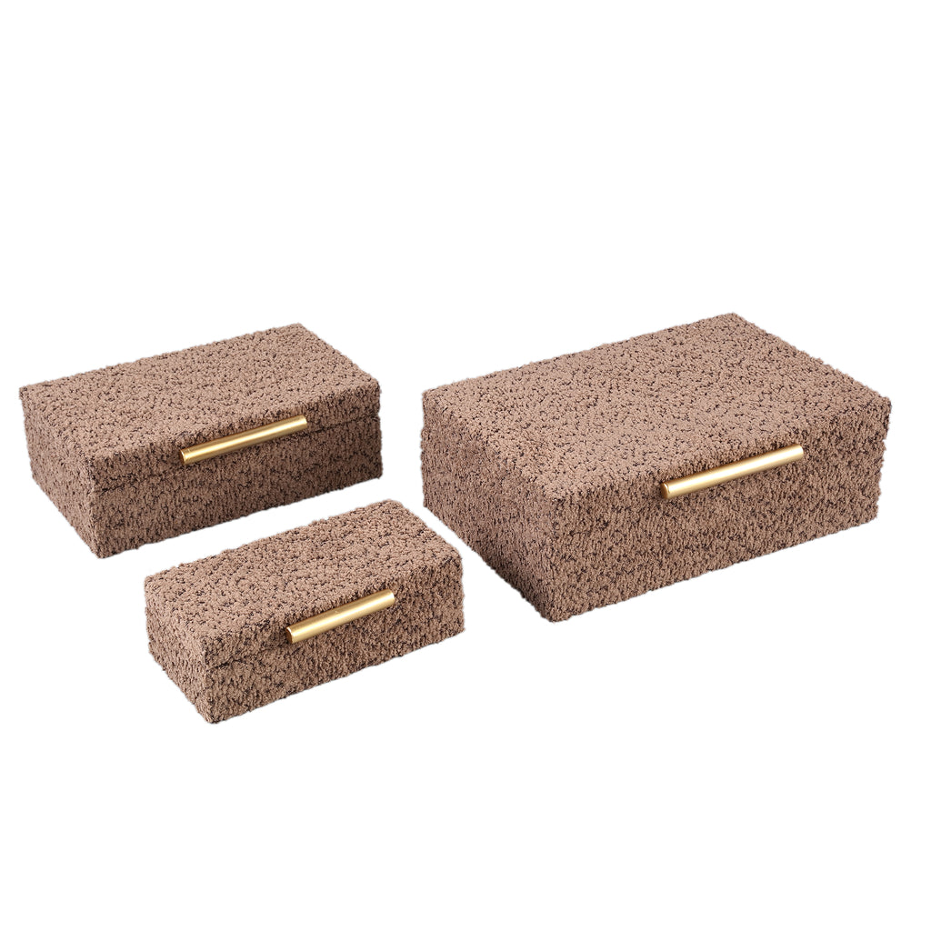 livinglovely.nl - Orlinn Bruin boucle fabric storage box set of 3 PTMD - Opbergdoos - PTMD - livinglovely.nl