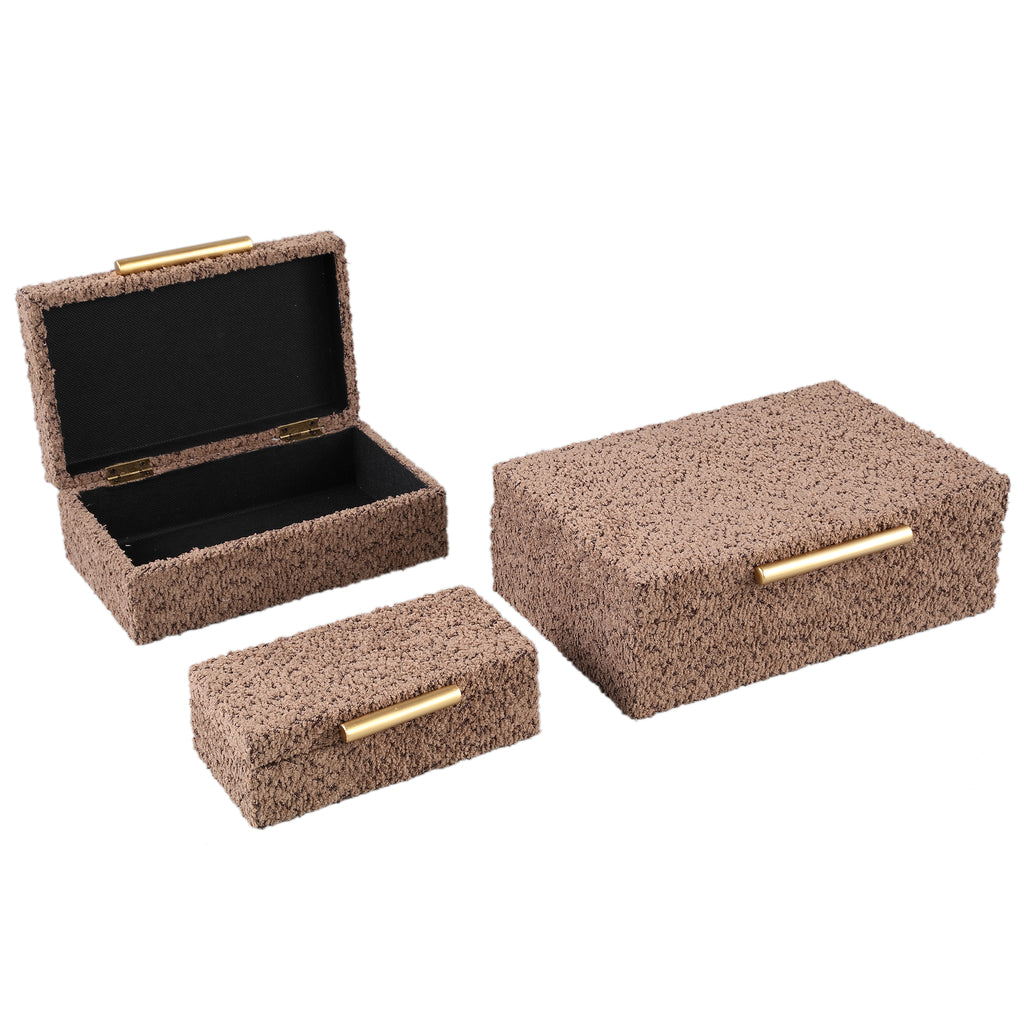 livinglovely.nl - Orlinn Bruin boucle fabric storage box set of 3 PTMD - Opbergdoos - PTMD - livinglovely.nl