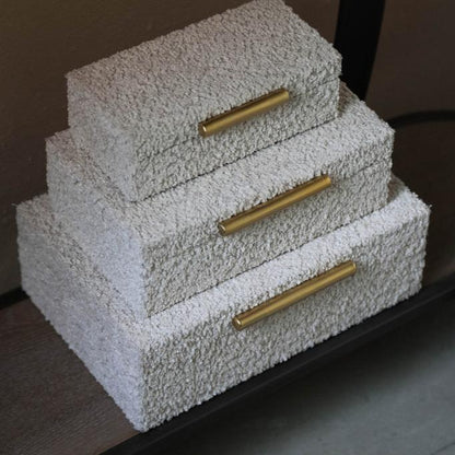 livinglovely.nl - Orlinn Cream boucle fabric storage box set of 3 PTMD - Opbergdoos - PTMD - livinglovely.nl