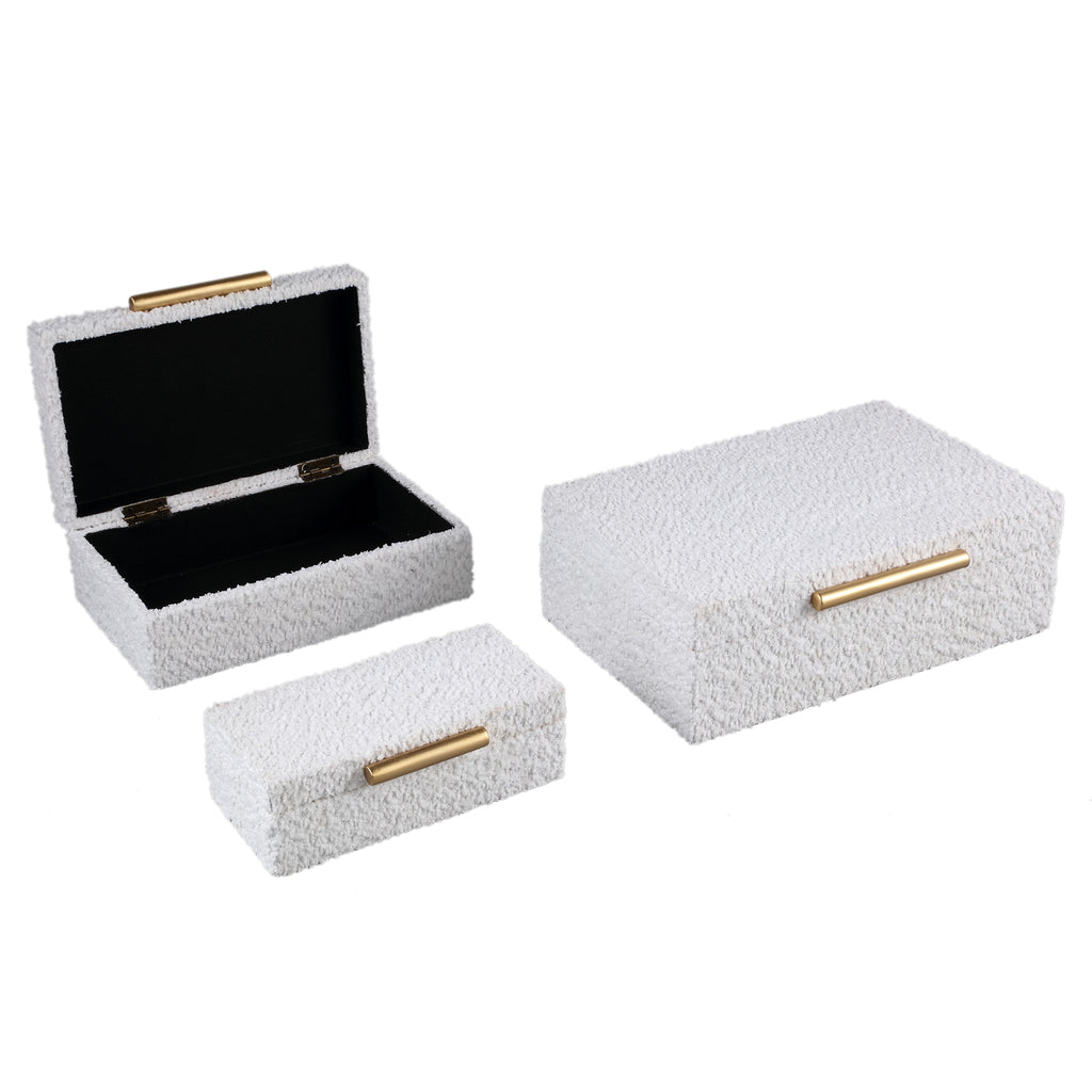 livinglovely.nl - Orlinn Cream boucle fabric storage box set of 3 PTMD - Opbergdoos - PTMD - livinglovely.nl