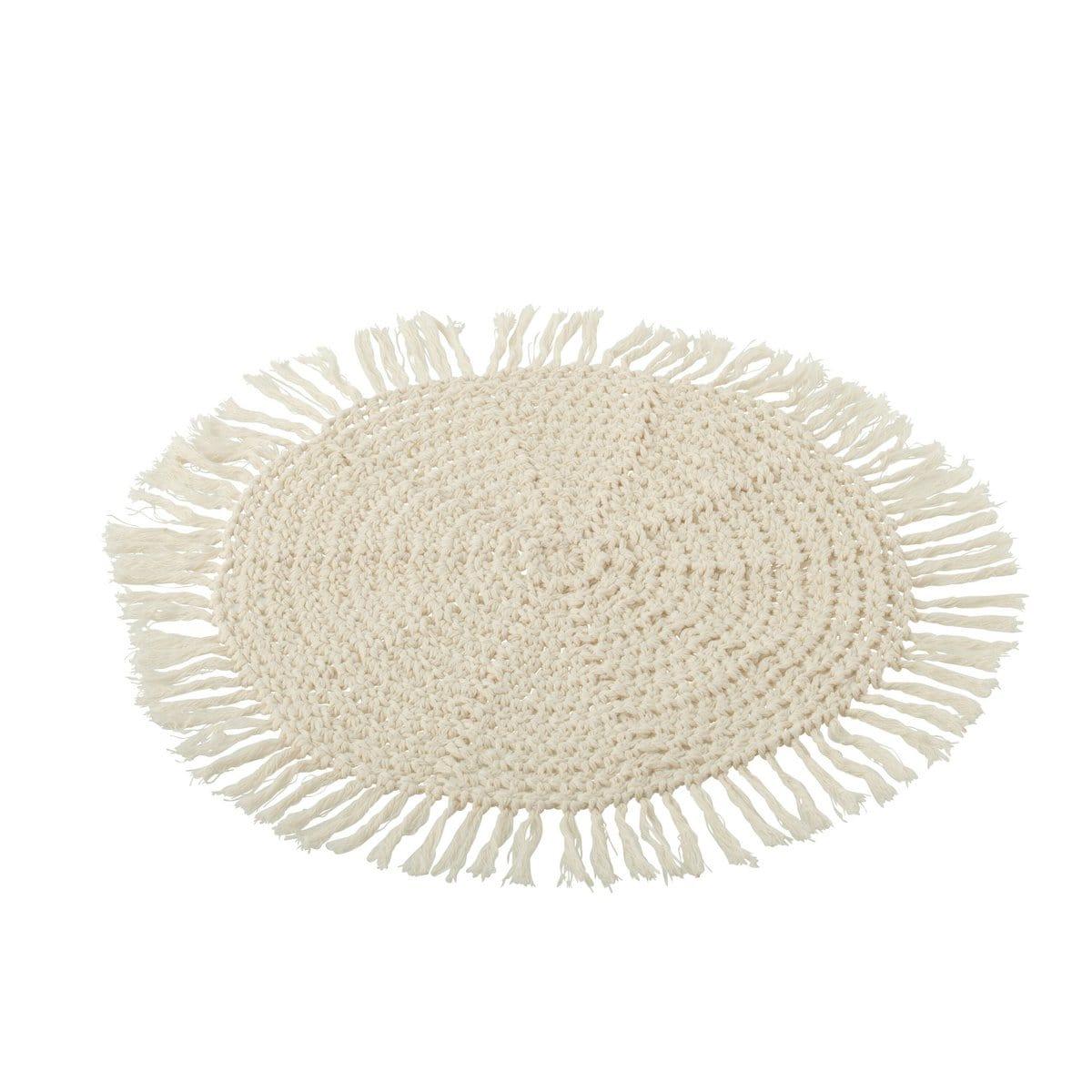 livinglovely.nl - Placemat Rond Geweven + Franjes Polyester Beige - Placemat - J-Line - livinglovely.nl