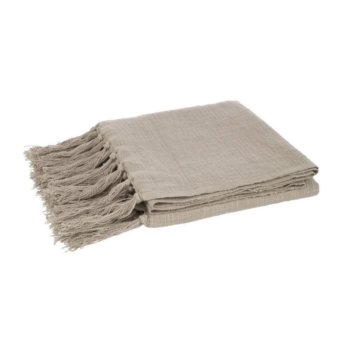 livinglovely.nl - Plaid Franjes Katoen Taupe - Plaid - J-Line - livinglovely.nl