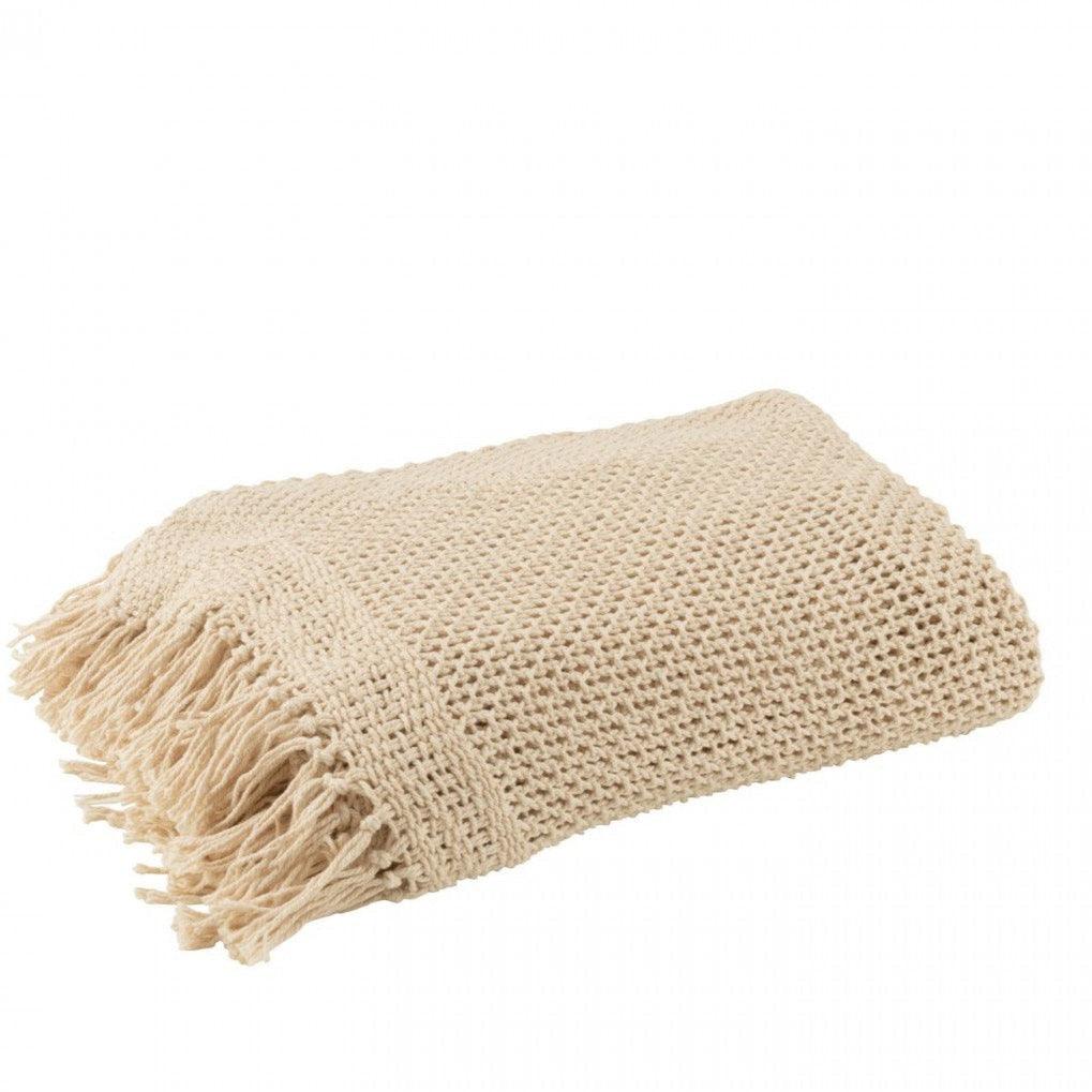 livinglovely.nl - Plaid Gebreid Katoen Beige - Plaid - J-Line - livinglovely.nl