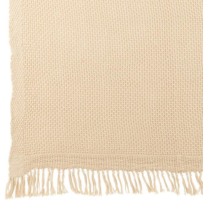 livinglovely.nl - Plaid Gebreid Katoen Beige - Plaid - J-Line - livinglovely.nl