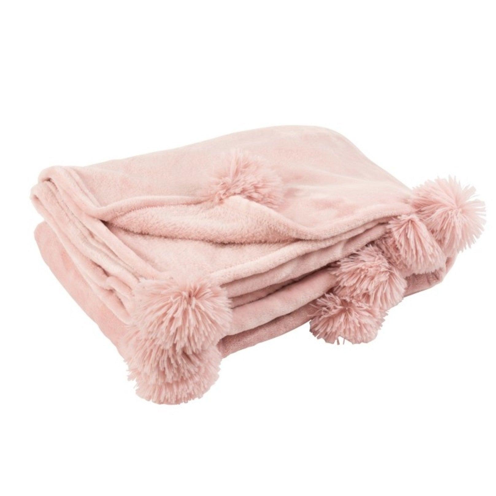 livinglovely.nl - Plaid Pompom Polyester Baby Roze 170cmx130cm - Plaid - J-Line - livinglovely.nl