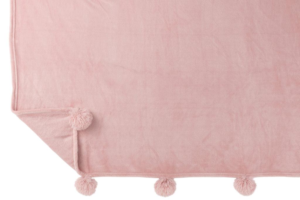 livinglovely.nl - Plaid Pompom Polyester Baby Roze 170cmx130cm - Plaid - J-Line - livinglovely.nl