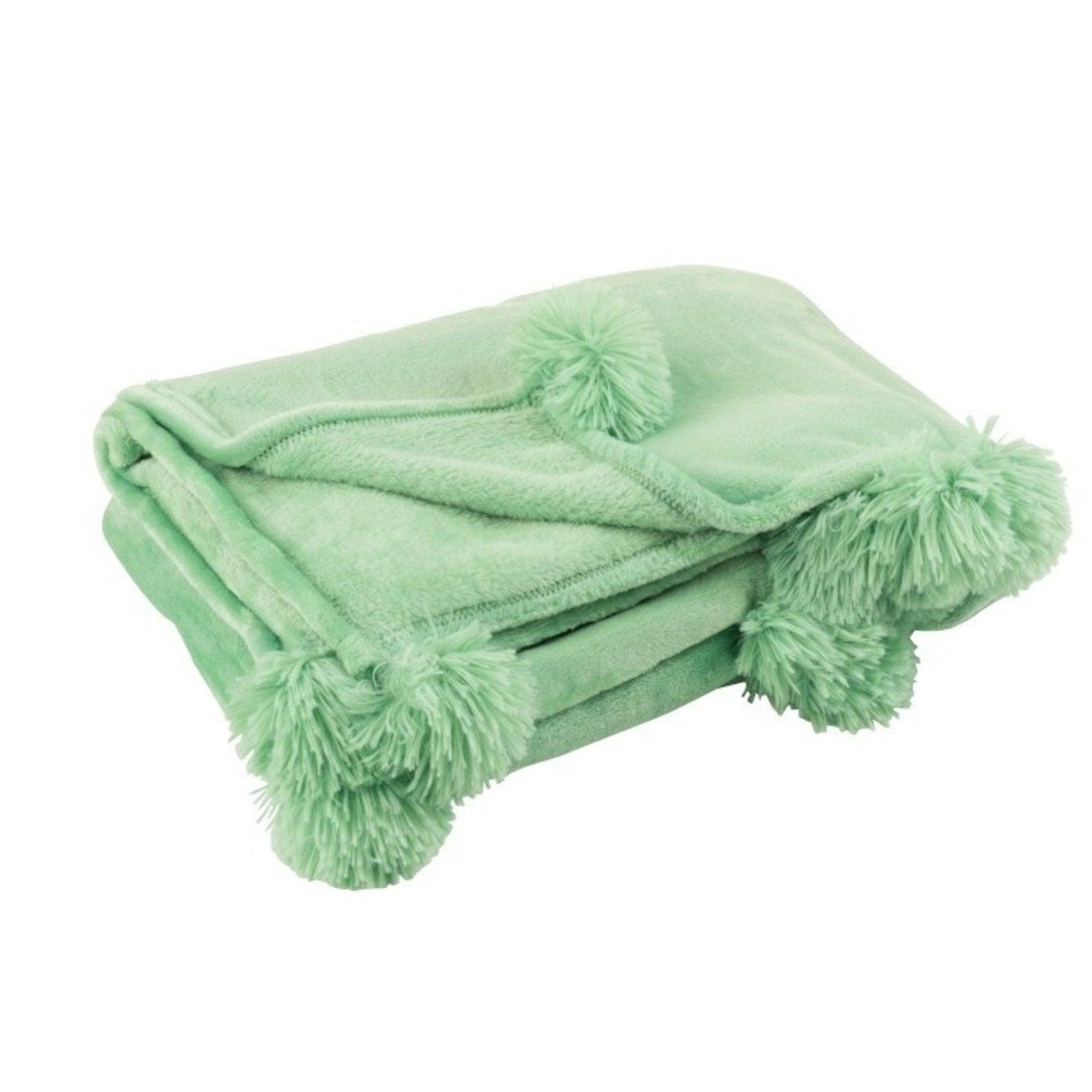 livinglovely.nl - Plaid Pompom Polyester Groen 170cmx130cm - Plaid - J-Line - livinglovely.nl