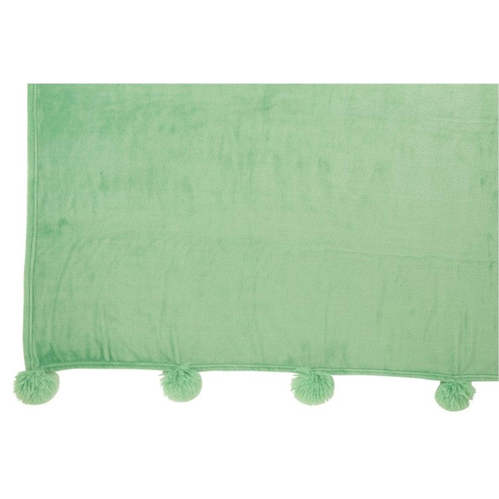 livinglovely.nl - Plaid Pompom Polyester Groen 170cmx130cm - Plaid - J-Line - livinglovely.nl