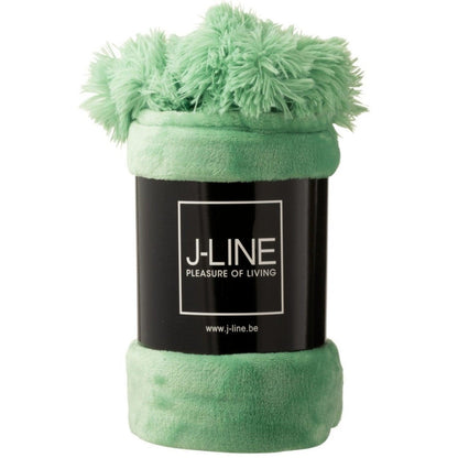 livinglovely.nl - Plaid Pompom Polyester Groen 170cmx130cm - Plaid - J-Line - livinglovely.nl