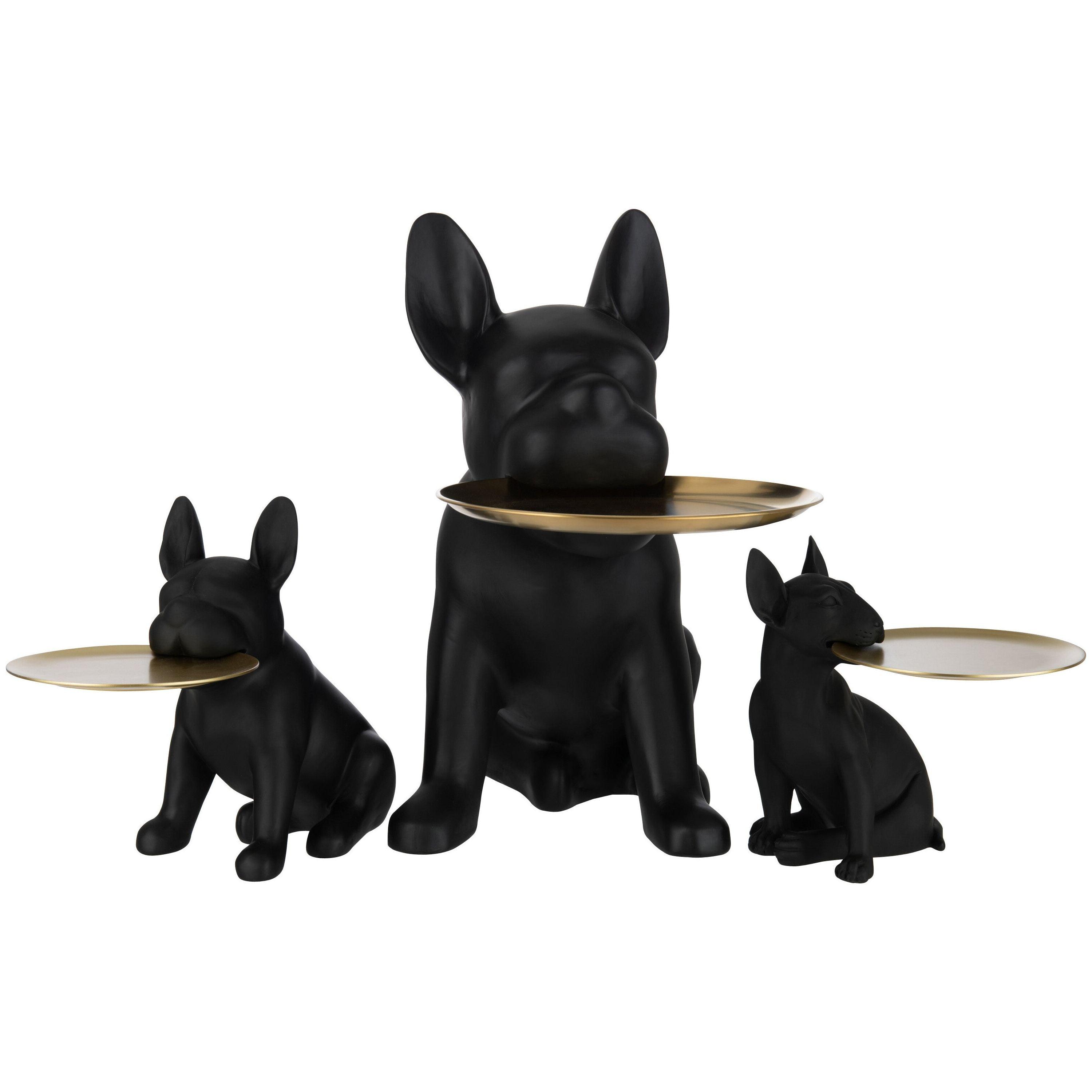 livinglovely.nl - Plateau Bulldog Poly Zwart/Goud Large - Beeld - J-Line - livinglovely.nl