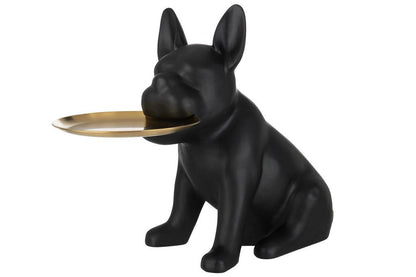 livinglovely.nl - Plateau Bulldog Poly Zwart/Goud Large - Beeld - J-Line - livinglovely.nl