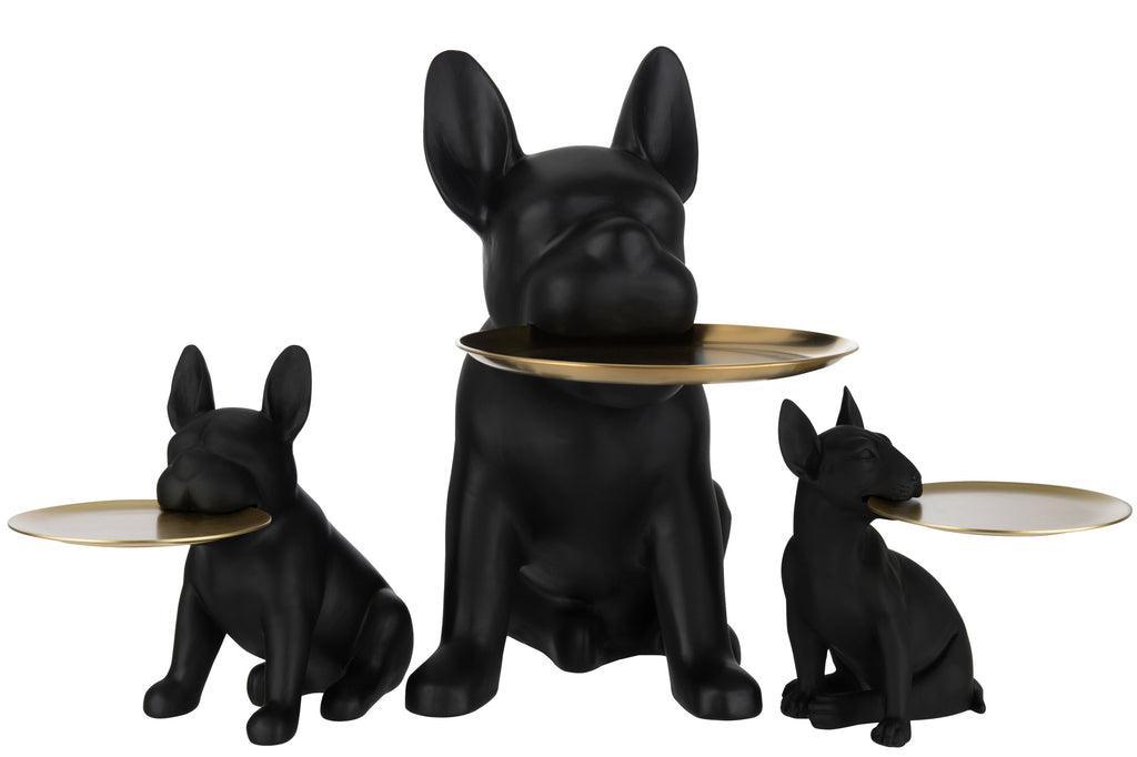 livinglovely.nl - Plateau Bulldog Poly Zwart/Goud Large - Beeld - J-Line - livinglovely.nl