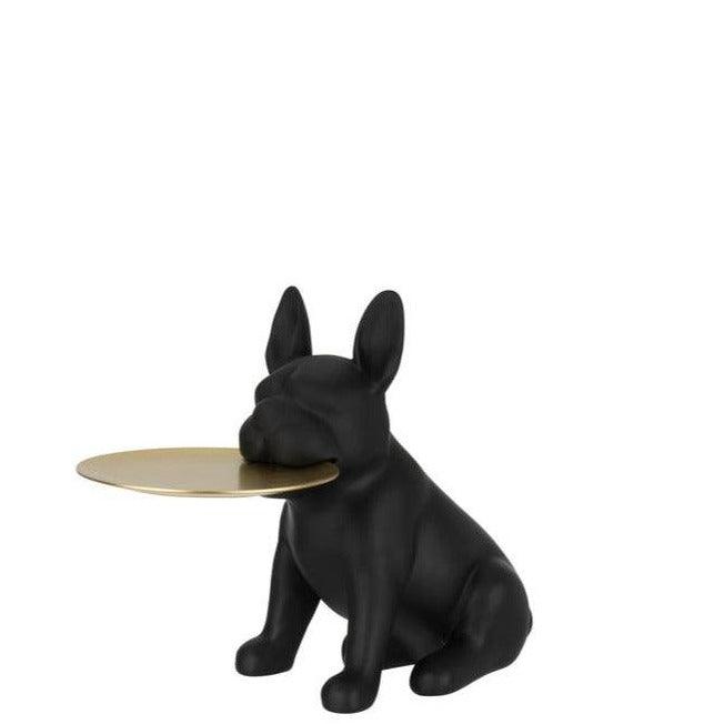 livinglovely.nl - Plateau Bulldog Poly Zwart/Goud Small - Beeld - J-Line - livinglovely.nl