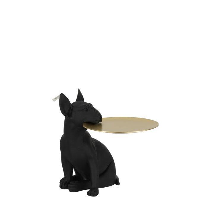 livinglovely.nl - Plateau Hond Poly Zwart/Goud - Beeld - J-Line - livinglovely.nl