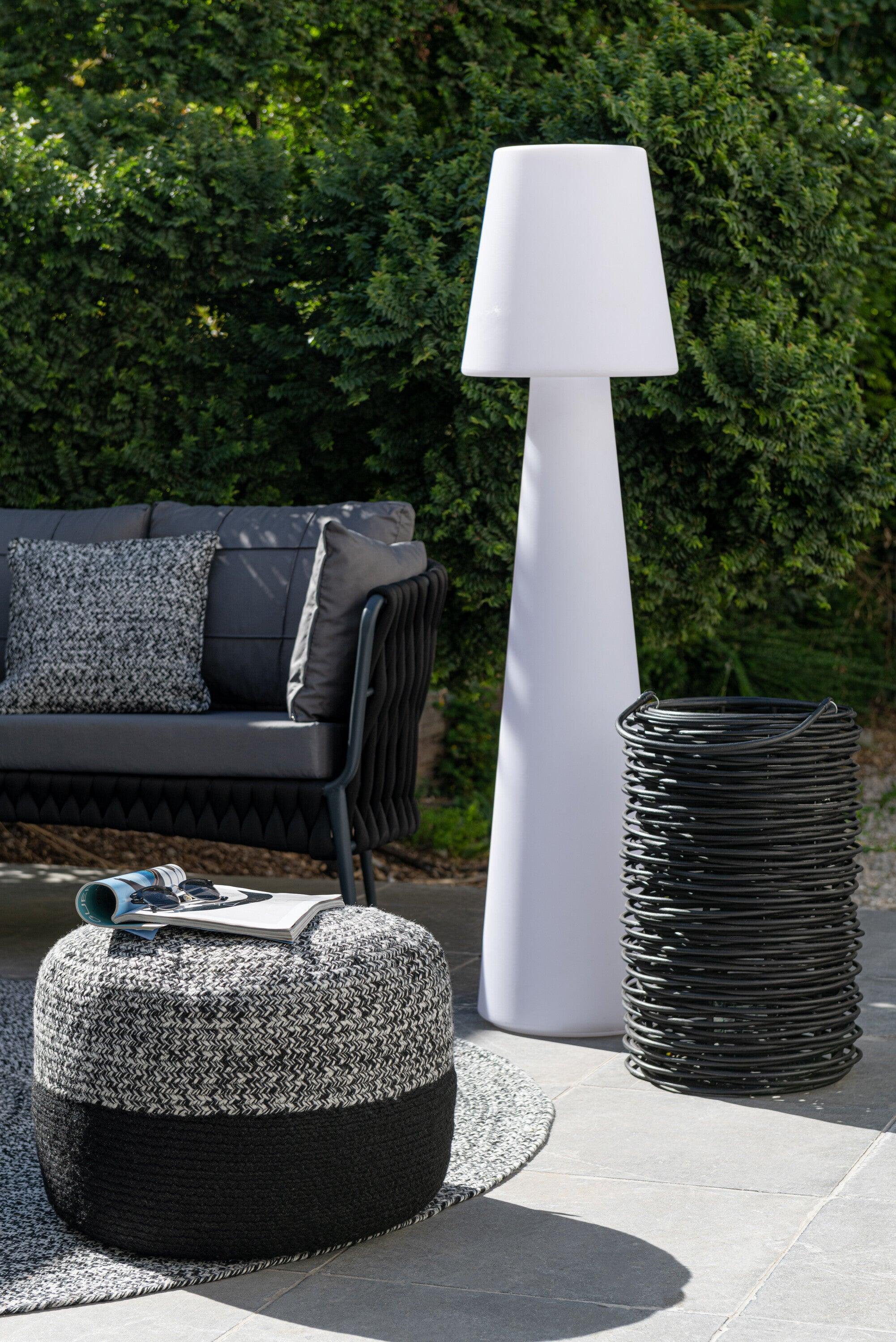 livinglovely.nl - Poef Miami Outdoor Streep Polyester Zwart/Wit - Poef - J-Line - livinglovely.nl