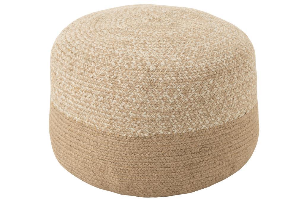 livinglovely.nl - Poef Miami Streep Outdoor Polyester Naturel/Wit - Poef - J-Line - livinglovely.nl