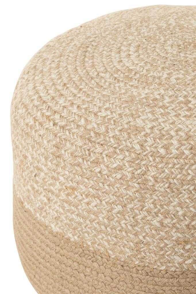 livinglovely.nl - Poef Miami Streep Outdoor Polyester Naturel/Wit - Poef - J-Line - livinglovely.nl